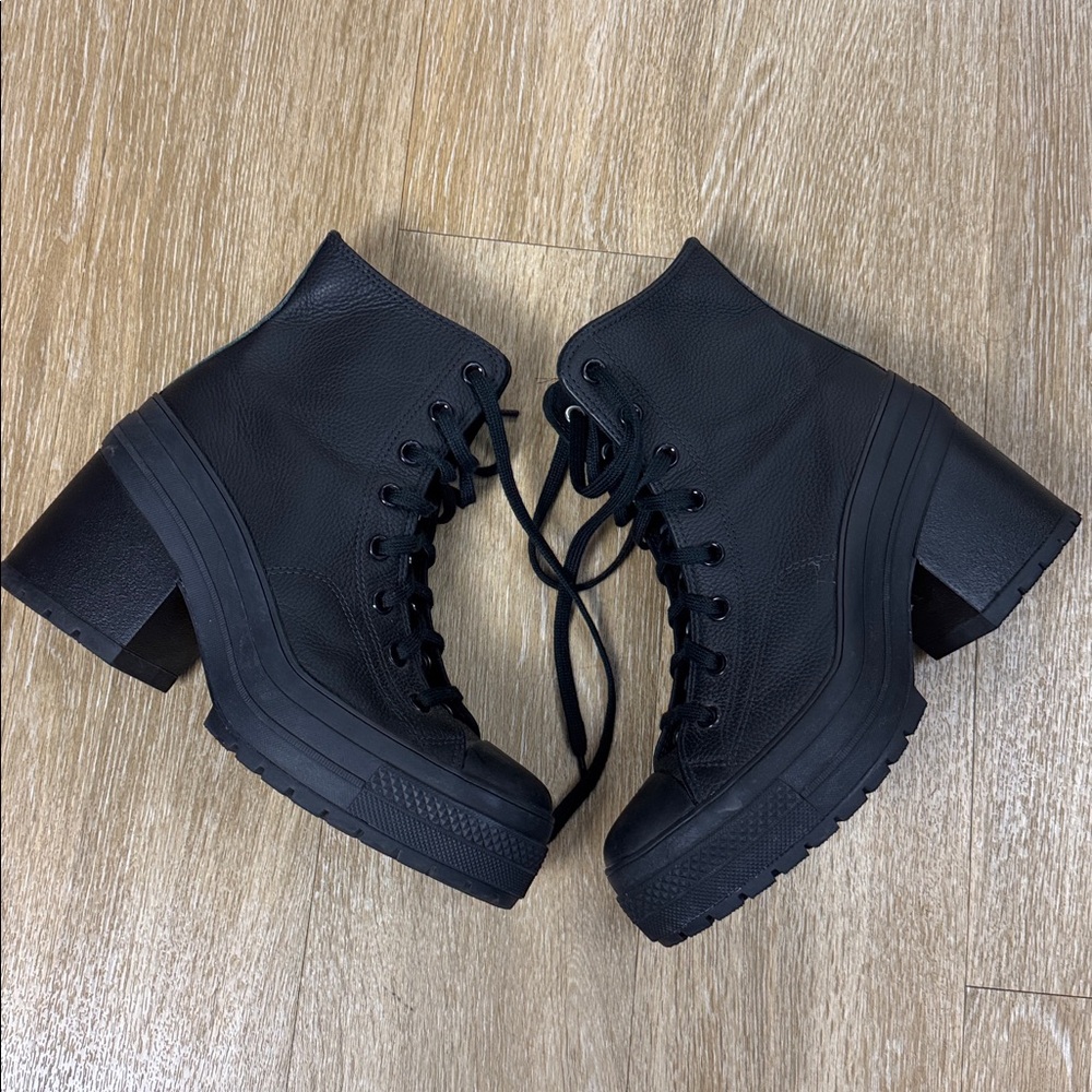 Converse Chuck 70 De Luxe Heel Leather Black Monochrome Sneaker Boot size 10 - Picture 7 of 13